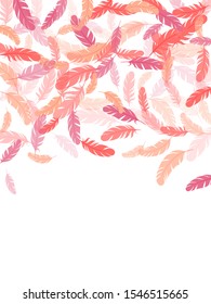 Festive pink flamingo feathers vector background. Detailed majestic feather on white design. Decorative confetti of festive plumelet. Wildlife nature isolated plumage.
