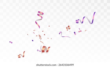 Festive pink and purple streamers and confetti. Festive design element for illustrations.