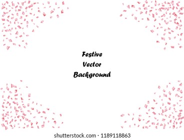 Festive pink rectangle confetti background. Abstract frame confetti texture for holiday, postcard, poster, website, carnival, birthday, children's parties. Cover confetti mock-up. Wedding card layout