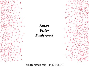 Festive pink rectangle confetti background. Abstract frame confetti texture for holiday, postcard, poster, website, carnival, birthday, children's parties. Cover confetti mock-up. Wedding card layout