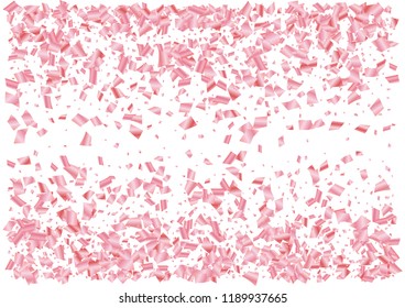Festive pink rectangle confetti background. Abstract frame confetti texture for holiday, postcard, poster, website, carnival, birthday, children's parties. Cover confetti mock-up. Wedding card layout