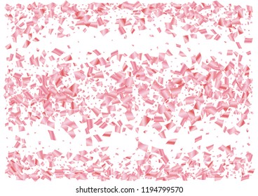 Festive pink rectangle confetti background. Abstract frame confetti texture for holiday, postcard, poster, website, carnival, birthday, children's parties. Cover confetti mock-up. Wedding card layout