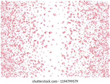 Festive pink rectangle confetti background. Abstract frame confetti texture for holiday, postcard, poster, website, carnival, birthday, children's parties. Cover confetti mock-up. Wedding card layout