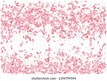 Festive pink rectangle confetti background. Abstract frame confetti texture for holiday, postcard, poster, website, carnival, birthday, children's parties. Cover confetti mock-up. Wedding card layout