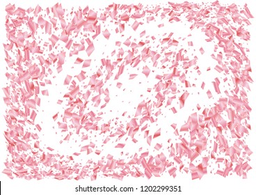 Festive pink rectangle confetti background. Abstract frame confetti texture for holiday, postcard, poster, website, carnival, birthday, children's parties. Cover confetti mock-up. Wedding card layout