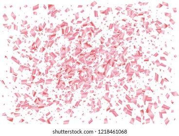 Festive pink rectangle confetti background. Abstract frame confetti texture for holiday, postcard, poster, website, carnival, birthday, children's parties. Cover confetti mock-up. Wedding card layout