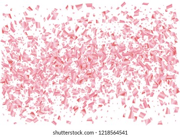 Festive pink rectangle confetti background. Abstract frame confetti texture for holiday, postcard, poster, website, carnival, birthday, children's parties. Cover confetti mock-up. Wedding card layout