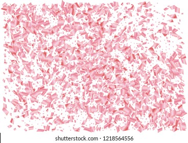 Festive pink rectangle confetti background. Abstract frame confetti texture for holiday, postcard, poster, website, carnival, birthday, children's parties. Cover confetti mock-up. Wedding card layout