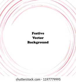 Festive pink round line background. Abstract twisted frame linen texture for holiday, postcard, poster, website, carnival, birthday, children's party. Spiral line cover mock-up. Wedding card layout