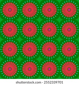 A festive, pixel-art pattern featuring Santa faces against a green background, perfect for holiday decorations or Christmas-themed designs.