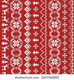 Festive Pixelated Christmas Pattern on a Red Background