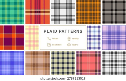 Festive plaid bundle built for product mockups. New Year tartan backgrounds enhance presentation. Vector clarity supports realism.