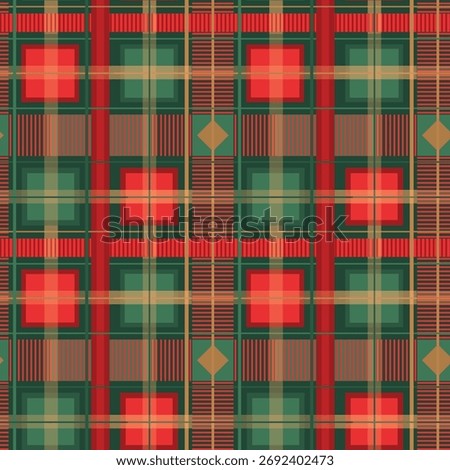 Festive Plaid Christmas Seamless Pattern. Red, beige and green holiday tartan plaid pattern design for textile, fabrics, print and packaging