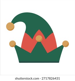 Sombrero puntiagudo festivo con el traje alegre del ayudante del elfo Ilustración vectorial aislada en el fondo blanco