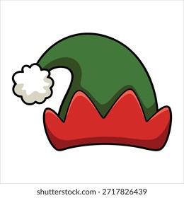 Sombrero puntiagudo festivo con el traje alegre del ayudante del elfo Ilustración vectorial aislada en el fondo blanco