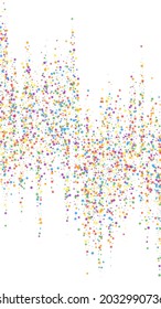 Festive popular confetti. Celebration stars. Childish bright stars on white background. Fresh festive overlay template. Vertical vector background.