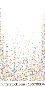 Festive posh confetti. Celebration stars. Childish bright stars on white background. Glamorous festive overlay template. Vertical vector background.