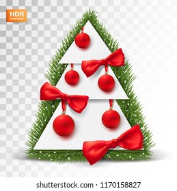 festive postcard design. Christmas tree with Christmas tree toys. joyful vector template
