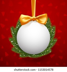 festive postcard design and congratulations. Christmas tree with Christmas tree toys. joyful vector template