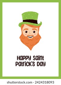 Festive postcard for St. Patrick's Day with lettering. Hand drawn flat cartoon elements. Vector illustration