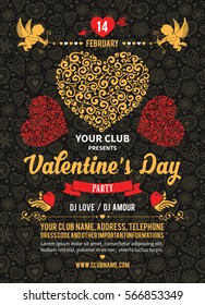 Festive poster, flyer or invitation for Valentine's Day Party with hearts. Easy for edit and customize. Vector illustration.