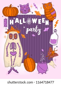 A festive poster for the Halloween party. Design of a banner for a holiday. Vector illustration.
