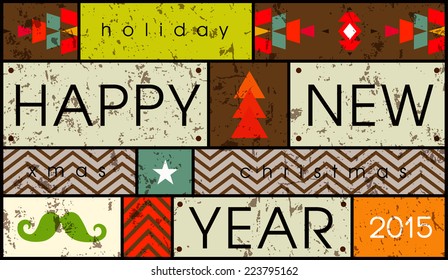 Festive poster. Happy New Year and Merry Christmas. 