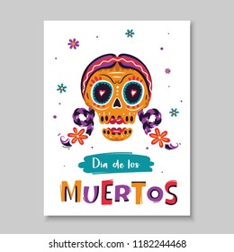 The festive poster for the Mexican day of the dead Dia de los Muertos with a hand-painted skull. Unique art for t-shirts, fashion design, gift products.