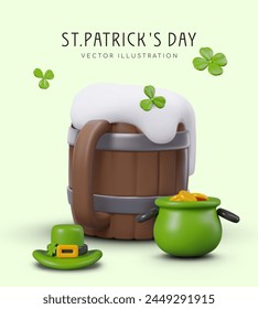 Festive poster for St. Patrick Day. Invitation to festival with alcoholic beverages