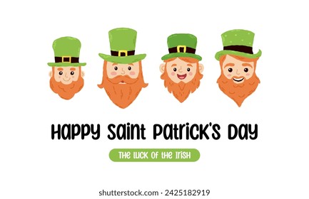 Festive poster for St. Patrick's Day with lettering. Hand drawn flat cartoon elements. Vector illustration