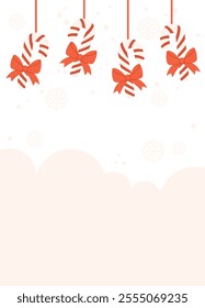 Festive Poster template featuring hanging striped candy canes with red bows, snowflakes, and a soft peach background with blank space.