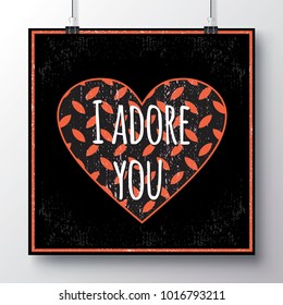 Festive poster for Valentine's day with a texture heart and hand-lettering. Handwritten script sign or slogan whith heart - perfect design element for banner, flyer, postcard or poster.