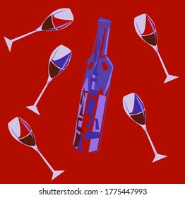 festive poster with wine and glasses