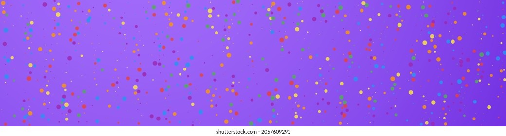 Festive precious confetti. Celebration stars. Colorful confetti on violet background. Admirable festive overlay template. Panoramic vector background.