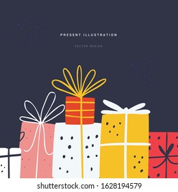 Festive present flat vector greeting card template