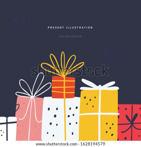 Festive present flat vector greeting card template