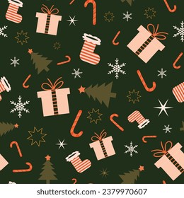 Festive Presents and Candy Canes Repeating Pattern