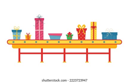 Festive Presents Conveyor. Vector illustration.