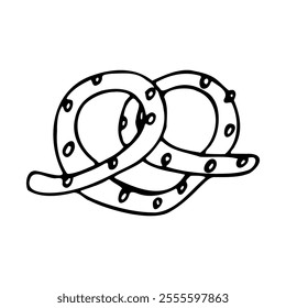 Die festliche Brezel ist ein Symbol der lokalen Küche. Handgefertigte Ikone im Stil von Doodle, Backen, Backwaren.