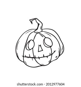 Festive pumpkin in a funny face botanical vector design on a white isolated background.