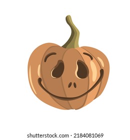 Festive pumpkin for Halloween. Pumpkin with slotted holes for eyes, mouth and nose. Cartoon orange pumpkin on a white background isolated.