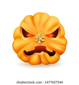 Festive pumpkin, scary face for a happy halloween. Vector illustration.