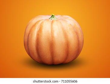 A festive pumpkin stands on the background. Vector