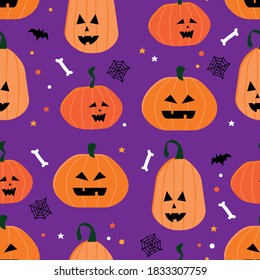 Calabazas festivas ornamento sin soldadura fondo halloween ilustración plana