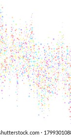 Festive quaint confetti. Celebration stars. Colorful stars on white background. Fresh festive overlay template. Vertical vector background.