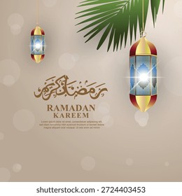 A festive Ramadan Iftar and Dinner Party Invitation Template, featuring traditional Islamic elements and Arabic Lamps.