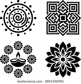 Festive Rangoli And Alpona Design Set With Elegant Floral Patterns