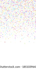 Festive ravishing confetti. Celebration stars. Colorful stars on white background. Grand festive overlay template. Vertical vector background.
