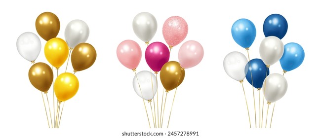 Conjunto de globos realistas festivos. Diseño de celebración con globos de colores. Ilustración vectorial realista 3d