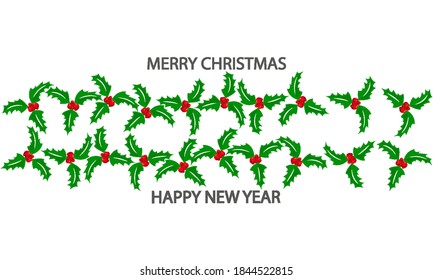 Festive Red Berries Merry Christmas and Happy New Year, vector art illustration.